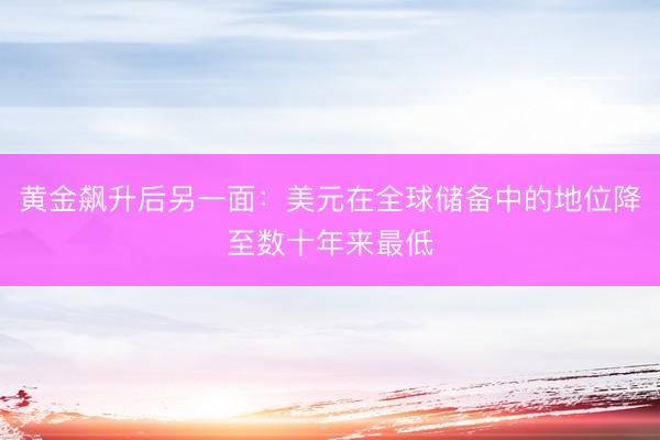 黄金飙升后另一面：美元在全球储备中的地位降至数十年来最低