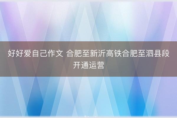 好好爱自己作文 合肥至新沂高铁合肥至泗县段开通运营