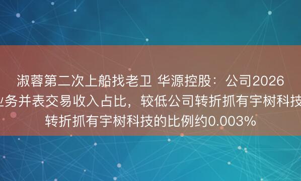 淑蓉第二次上船找老卫 华源控股：公司2026年一季度半导体业务并表交易收入占比，较低公司转折抓有宇树科技的比例约0.003%