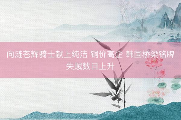 向涟苍辉骑士献上纯洁 铜价高企 韩国桥梁铭牌失贼数目上升